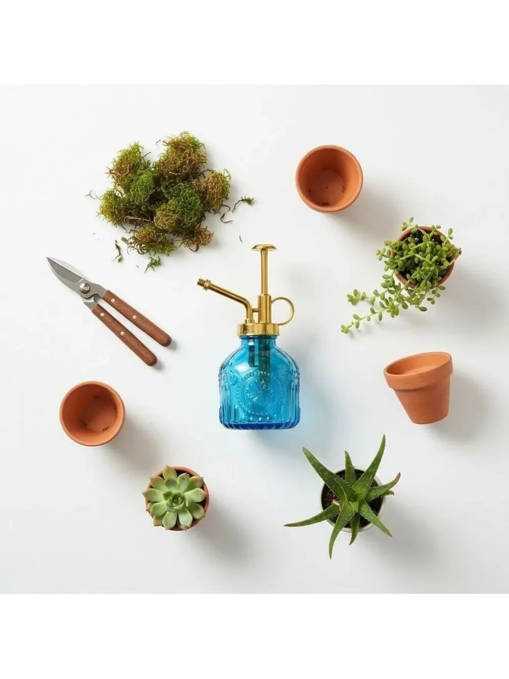 Blue Glass Plant Mister Spray Bottle Gold Pump Orchid Bonsai Air Plant